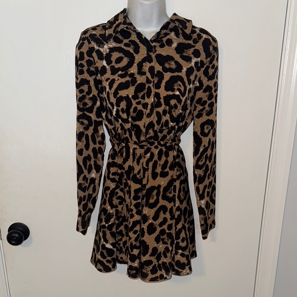Leopard Print Long Sleeve collar button down shirt Teens